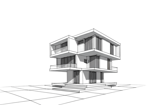 Monochromatic Architectural Model Cubic Structure isolated on transparent background