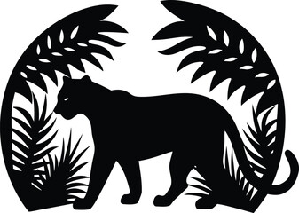  Panther in a Lush Tropical Forest Setting Framed by Intricate silhouette vector
