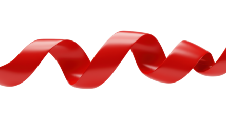 Ultra-realistic vibrant red ribbon, gracefully flowing in waves and twists with elegant sheen, isolated on a transparent background with ample copy space. Concept of progress and celebration