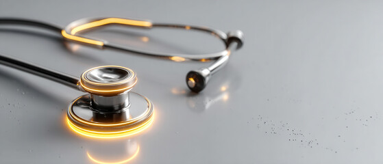 White Background Medical Concept with Stethoscope Ribbon for Breast Cancer Awareness