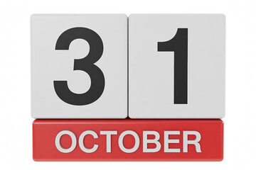 Fototapeta premium October 31st Date Block Display with Low Feedback White Cubes on Transparent Backdrop for Calendar, Schedule, and Event Planning Visuals