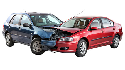 Two Cars Collision Accident Isolated on White Background