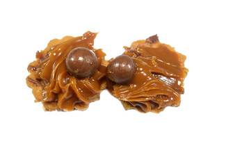Caramel chocolate French sable cookies, Buttery, crumbly, decadent, and simple stuffed and covered with different flavors and Chocolate butter cookies, loaded with peanut butter, chocolate chips
