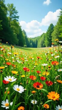 Lush Latvian meadow ablaze with wildflowers at Midsummer , native, blue