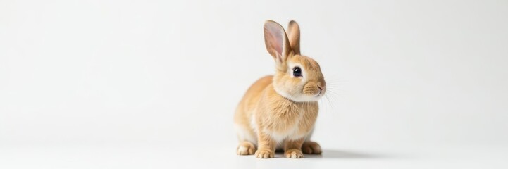 Obraz premium Small brown bunny sits on plain white backdrop, rabbit, clipart, spring