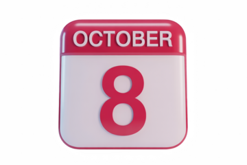 October 8th Calendar Render with Low Feedback Design for Schedules and Reminders, Perfect for Planning and Organization in Business and Personal Life