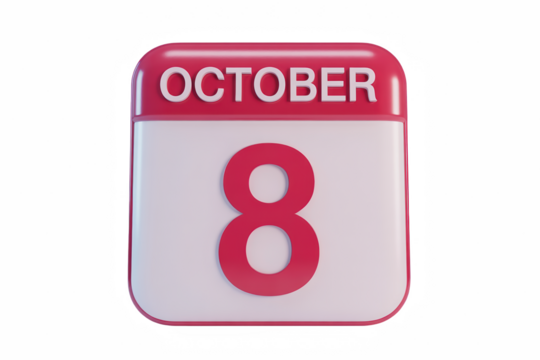 October 8th Calendar Render with Low Feedback Design for Schedules and Reminders, Perfect for Planning and Organization in Business and Personal Life