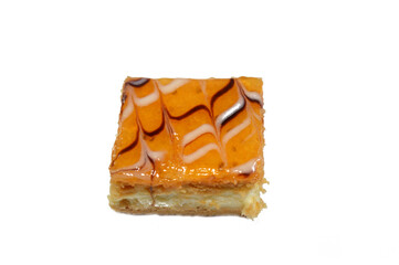 Jam Mille-feuille with crunch cream, Gateau bites are small bite-sized portions of cake, made of various cake flavors and fillings, miniature cakes, Eclairs, mille feuille and sponge cake