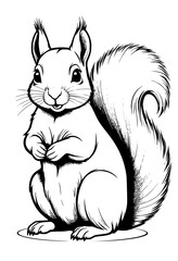 Illustration of a cute squirrel standing on its hind legs with a bushy tail and small paws holding