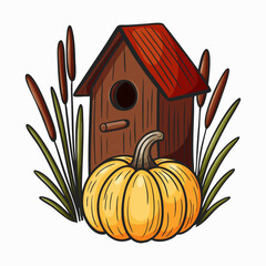 Hand drawn illustration of autumn decorations. Vintage style fall composition perfect for Thanksgiving, harvest, seasonal design