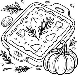 Hand drawn sketch illustration of autumn composition with pumpkin. Cozy rustic fall design perfect for Thanksgiving, seasonal decoration, harvest celebration, and home decor