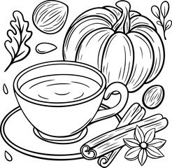 Hand drawn sketch illustration of autumn composition with pumpkin. Cozy rustic fall design perfect for Thanksgiving, seasonal decoration, harvest celebration, and home decor