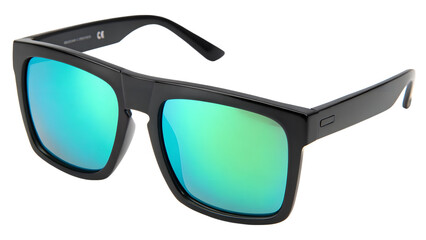Stylish Black Framed Sunglasses with Vibrant Green and Blue Mirrored Lenses on Black