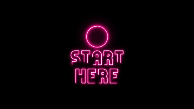 Neon Start Here Button Icon Animation on Black Background