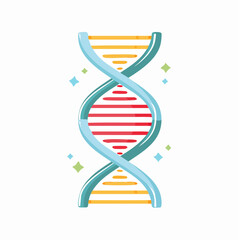 Stylized DNA strand with red and yellow segments surrounded by sparkling elements