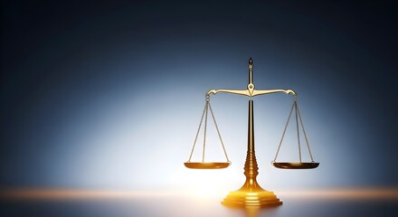 Golden scales of justice symbolizing balance, fairness, and legal decisions with copy space