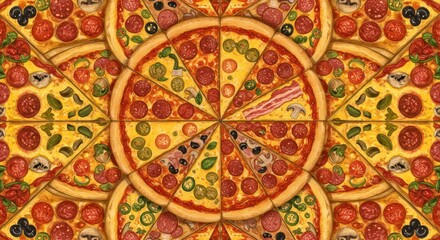 Obraz premium Stylized pizza slices arranged in eye-catching pattern design