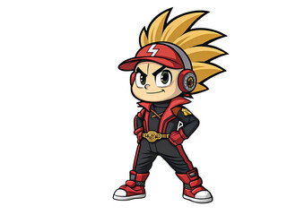 Pixel Art Boy Character Red and Black Outfit Spiky Hair isolated on transparent background