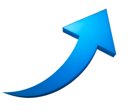 Blue Upward Arrow – 3D Growth Symbol with Curved Direction and Glossy Finish