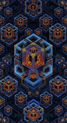 Intricate fractal geometry with nested cubes creating an optical illusion of depth and pattern