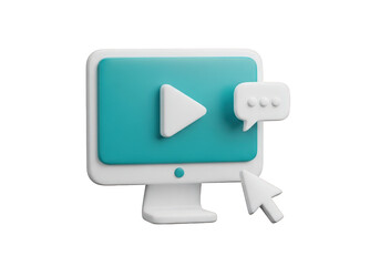 Engaging Online Video Tutorial Presentation with Play Button on Computer Screen and Speech Bubble for Interactive Learning and Communication in Digital Education