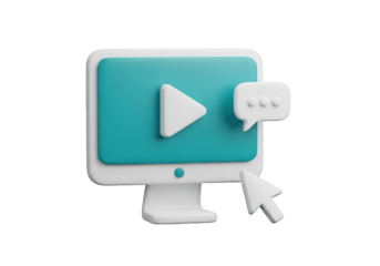 Engaging Online Video Tutorial Presentation with Play Button on Computer Screen and Speech Bubble for Interactive Learning and Communication in Digital Education