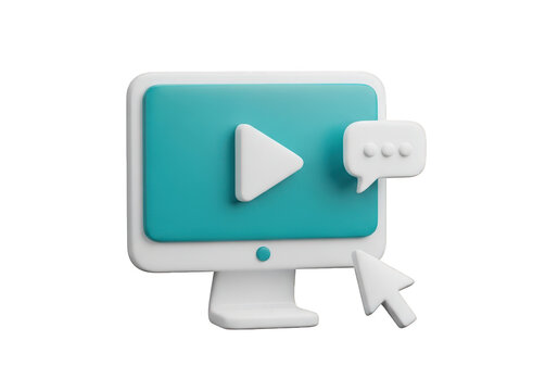 Engaging Online Video Tutorial Presentation with Play Button on Computer Screen and Speech Bubble for Interactive Learning and Communication in Digital Education