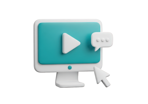 Engaging Online Video Tutorial Presentation with Play Button on Computer Screen and Speech Bubble for Interactive Learning and Communication in Digital Education