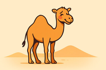 砂漠に立つ照れ顔のラクダを描いた広告素材