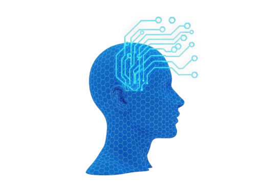 Futuristic 3D Render of a Human Head with Integrated Circuitry, Representing Artificial Intelligence, Neural Networks, and Advanced Technology Concepts