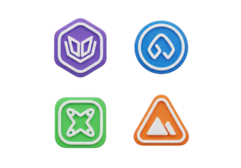 Collection of Four Unique 3D Rendered App Icons on Transparent Background, Perfect for UI Design, Mobile Applications, and Modern Digital Interfaces