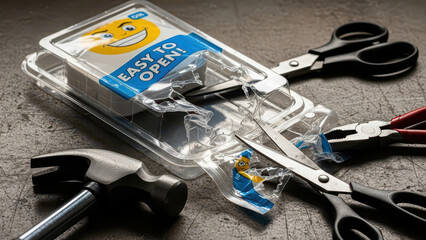 Fototapeta premium An Easy to Open Package Ripped Apart by Tools
