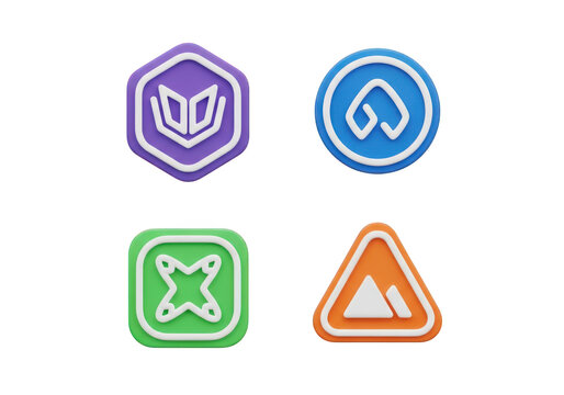 Collection of Four Unique 3D Rendered App Icons on Transparent Background, Perfect for UI Design, Mobile Applications, and Modern Digital Interfaces
