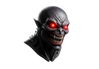 Terrifying Demon Portrait A Close-Up of a Monstrous Creature with Glowing Red Eyes and Sharp Teeth on a Transparent Background in a Dark and Gritty Style
