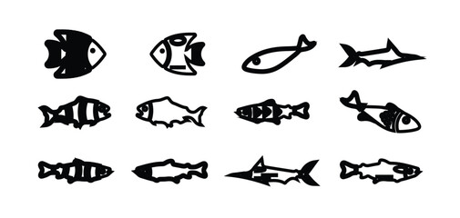 Fish related icons, Fish or seafood line art icons ,  Doodle fish icons set, sea fish collection, Vector illustration EPS 10.