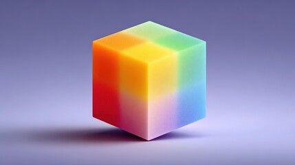 Obraz premium Colorful Gradient Cube with Textured Surface on Light Purple Background, Showcasing Vibrant Color Transition from Red to Purple