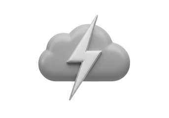 A Cartoon Cloud with a Lightning Bolt on a Transparent Background, Ideal for Weather-Related Designs and Illustrations, Perfect for Digital Media Projects