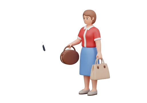 A Cartoon Woman Holding Two Bags on a Transparent Background, Suitable for Shopping or Lifestyle-Themed Designs and Illustrations, Perfect for Digital Art