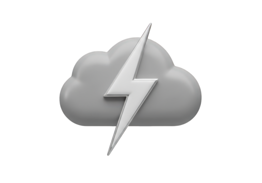 A Cartoon Cloud with a Lightning Bolt on a Transparent Background, Ideal for Weather-Related Designs and Illustrations, Perfect for Digital Media Projects