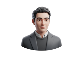 3D Cartoon Character Illustration of a Businessman with Gray Suit on a Transparent Background for Professional and Corporate Visuals in Digital Art