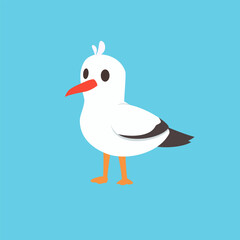 A white seagull standing on orange feet over light blue background vector illustration