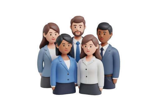 Professional Team 3D Render of a Diverse Group of Business People Standing Together Symbolizing Collaboration, Unity, and Corporate Success on a Transparent Background