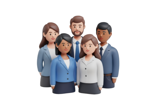 Professional Team 3D Render of a Diverse Group of Business People Standing Together Symbolizing Collaboration, Unity, and Corporate Success on a Transparent Background