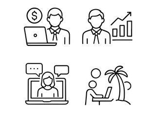 Freelance line icon set with editable stroke. Includes business, freelancer, remote work, online meeting,
