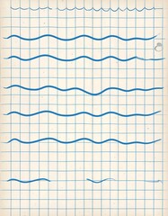 Naklejka premium Blue wavy lines on graph paper
