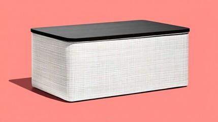 Minimalist Woven Storage Box with Dark Lid and Light Woven Body Against Pink Background, Presenting Modern and Fashionable Home Storage Product Form