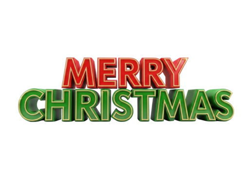 Festive Season Greetings with 3D Rendered Merry Text on Transparent Backdrop, Ideal for Holiday Designs and Digital Cards, Spreading Joy and Warmth in Style