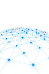  Global Digital Network with Glowing Blue Nodes on White Background