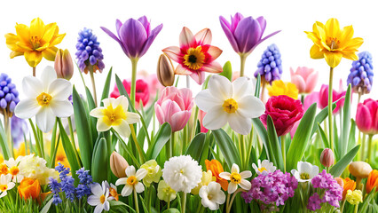Fototapeta premium Tulip Field Isolated on White Background