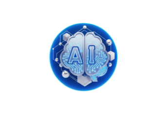 Futuristic AI Brain Logo with Circuitry and Glowing Elements on Transparent Backdrop, Symbolizing Artificial Intelligence and Technological Advancement